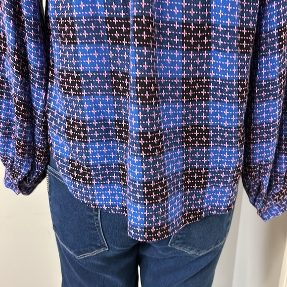 Anthropologie Pilcro Femme Plaid Buttondown Blue Pink Shirt Top Sz M Petite - Picture 10 of 16